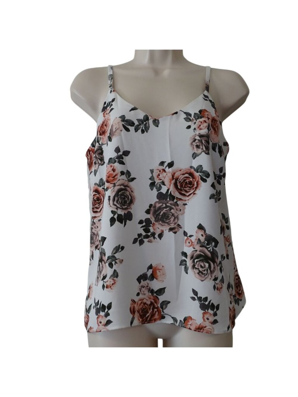 Forever 21 Floral Sleeveless Cami Top White Pink Women Size S Cottagecore Summer